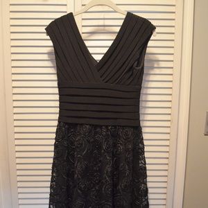 Adrianna Papell Black Lace Dress with Banded Top